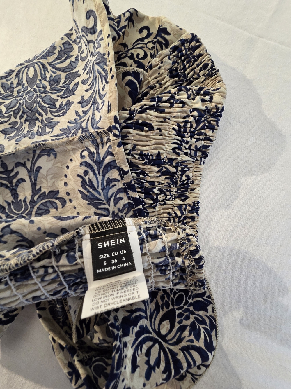Navy Floral Ruffle Square-Neck Crop Top - Picture 6 of 7